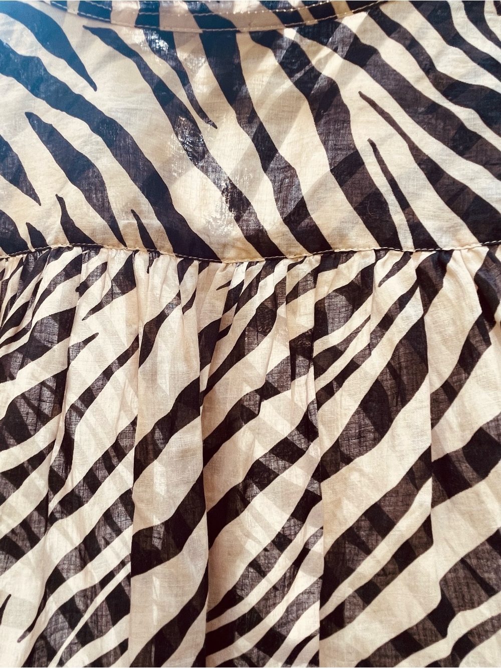 Banana Republic Ramie Popover Shirt Lg Blk Beige Zebra Print - Picture 4 of 7